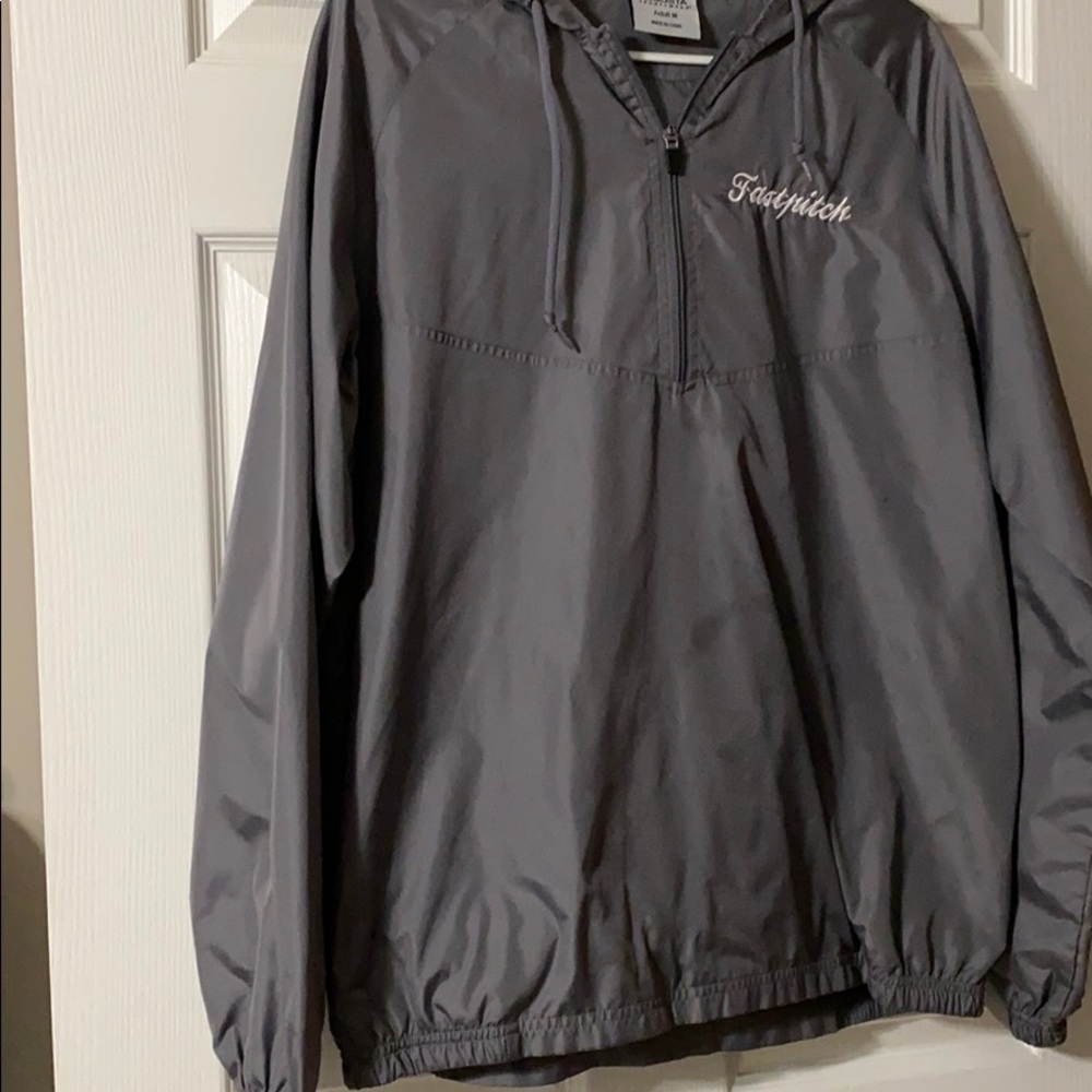 Grey fastpitch (softball) windbreaker